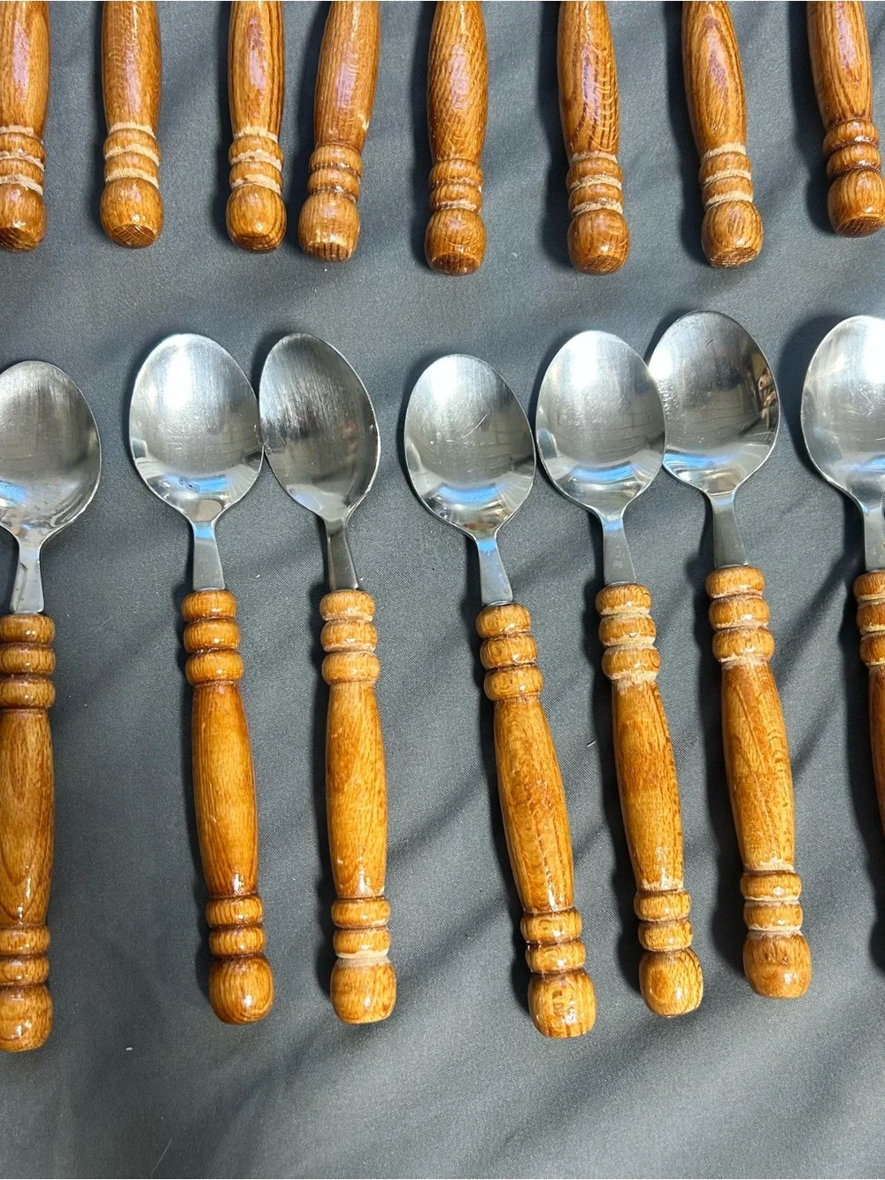 Vintage 70’s Wood Handle Stainless Steel Flatware Set 31 Pieces Taiwan